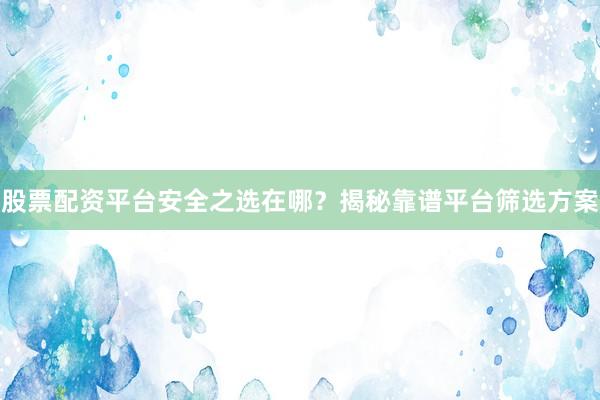 股票配资平台安全之选在哪？揭秘靠谱平台筛选方案