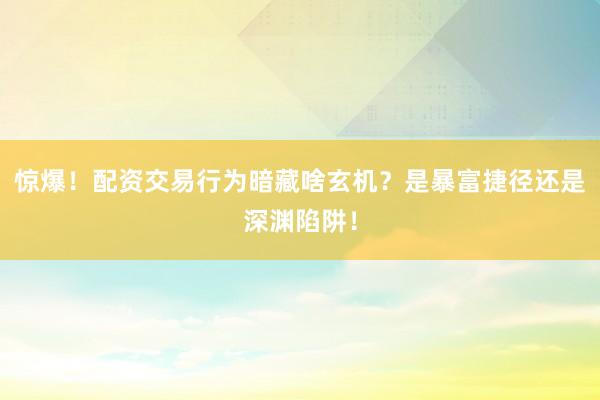 惊爆！配资交易行为暗藏啥玄机？是暴富捷径还是深渊陷阱！