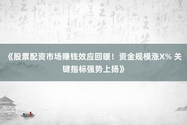 《股票配资市场赚钱效应回暖！资金规模涨X% 关键指标强势上扬》